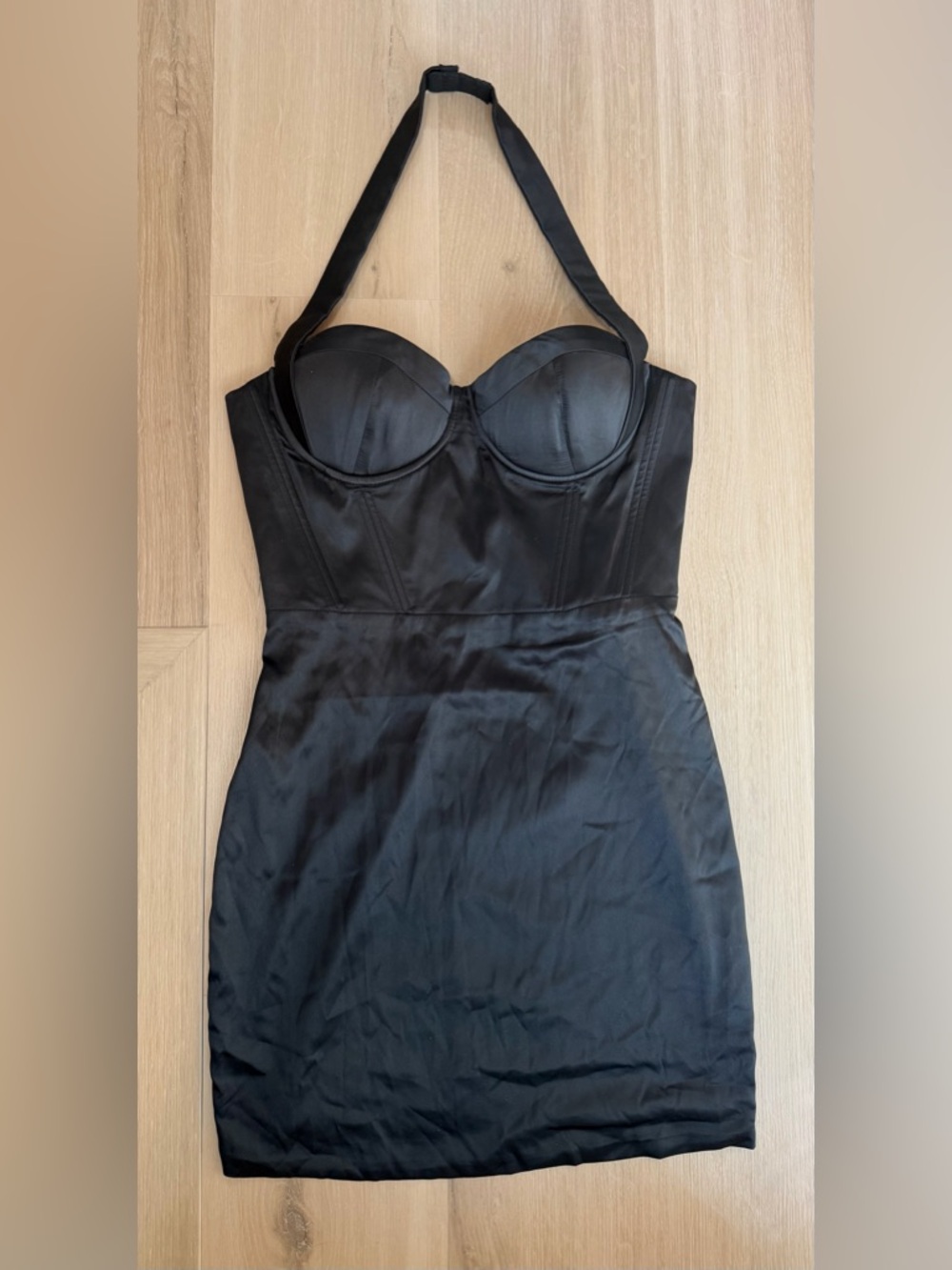 Babyboo black satin halter mini dress